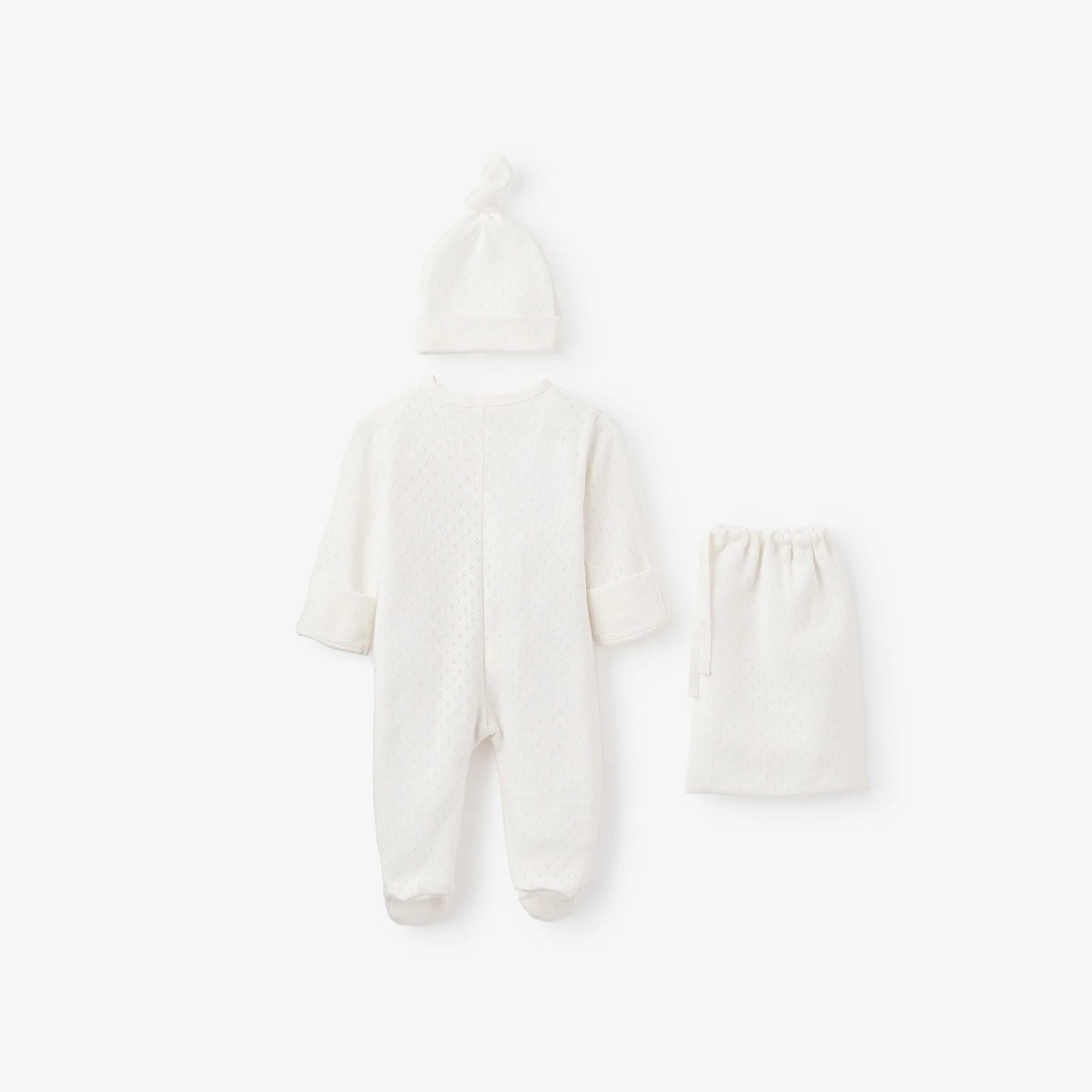 White Pointelle Organic Cotton Welcome to the World Bag Set Preemie