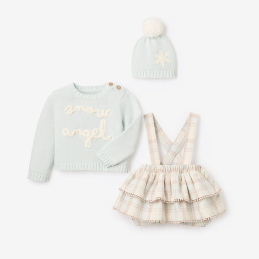 Snow Angel Sweater, Plaid Skirt & Pom Hat