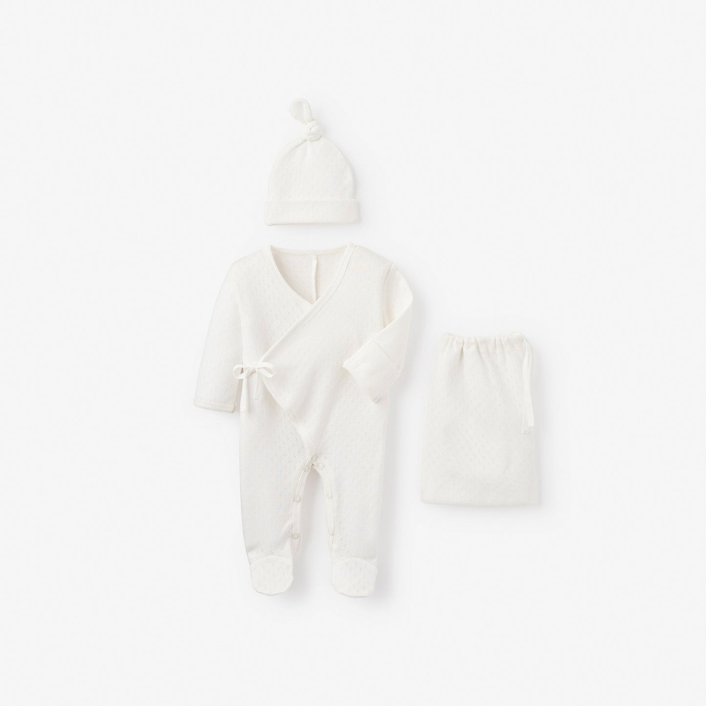 White Pointelle Organic Cotton Welcome to the World Bag Set Preemie