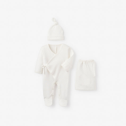 White Pointelle Organic Cotton Welcome to the World Bag Set Preemie