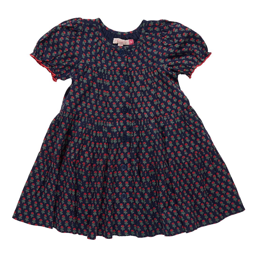 Girls Elizabeth Dress || Navy Carnation