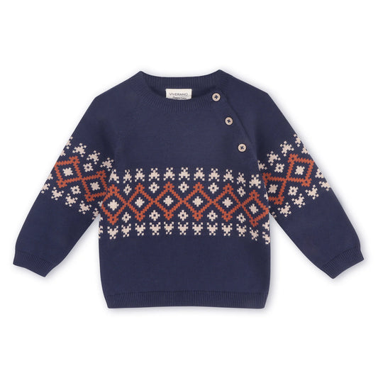 Fair Isle Raglan Sleeve Baby Pullover Sweater Navy