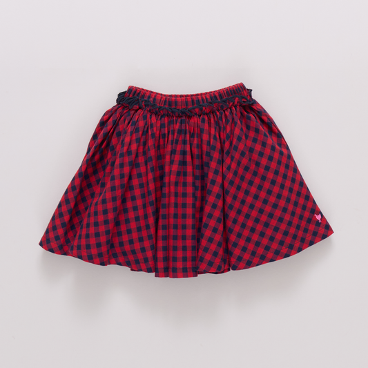 Girls Dana Bow Top & Girls Gianna Skirt  Set ||Red Blue Check