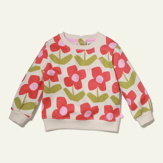 RECYCLED COTTON FLOWER BABY SWEATSHIRT PINK PETAL