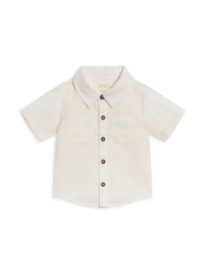 GRAHAM LINEN COLLARED BUTTON DOWN SHIRT COCONUT