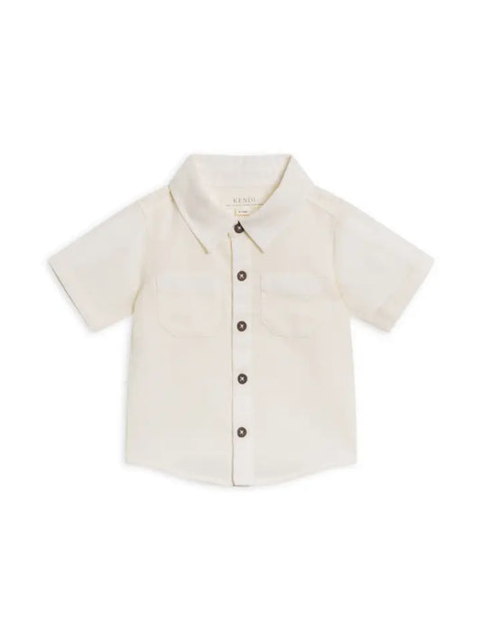 GRAHAM LINEN COLLARED BUTTON DOWN SHIRT COCONUT