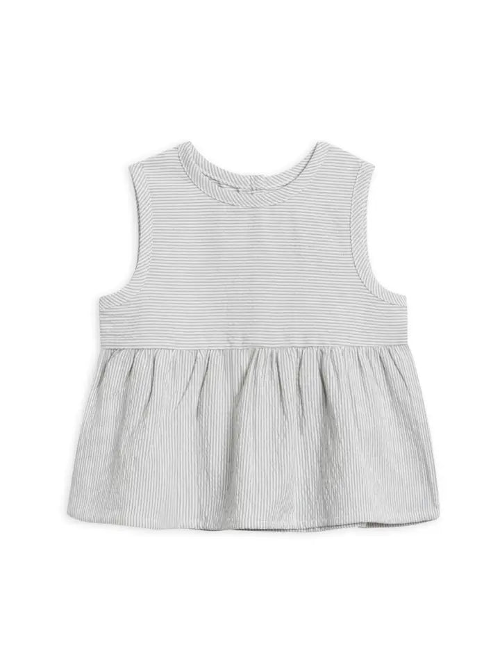 GRACE SEERSUCKER PEPLUM TOP SHORE STRIPE MIST