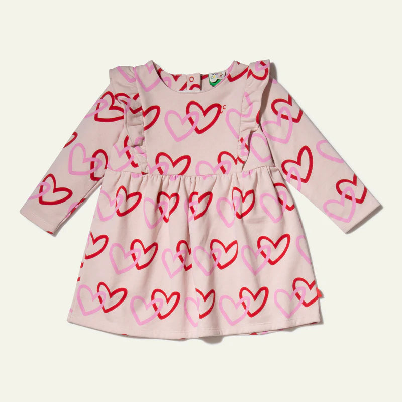 RECYCLED COTTON HEARTS BABY RUFFLE DRESS