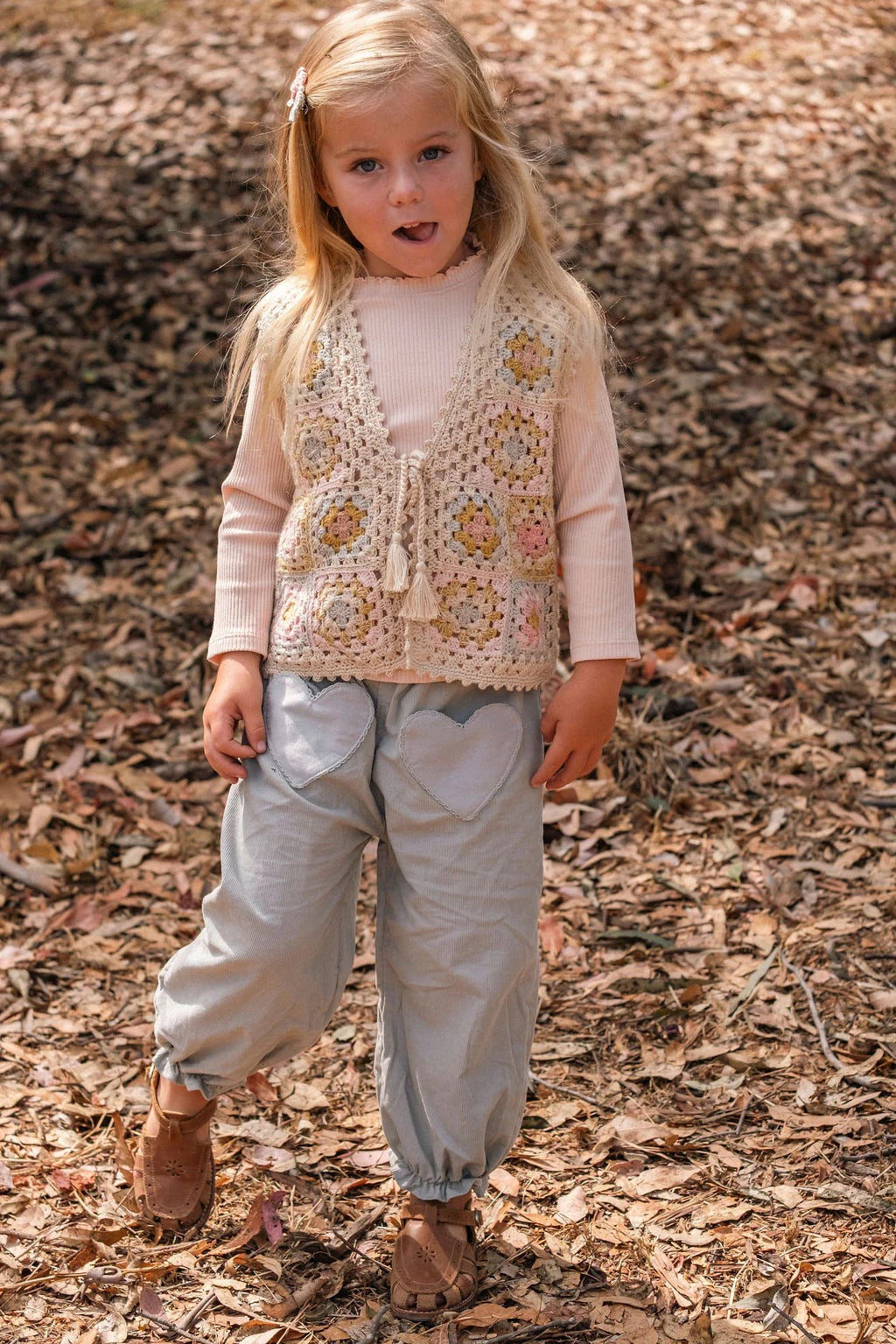 Wild Wawa Heart Pocket Pants || Silver Blue