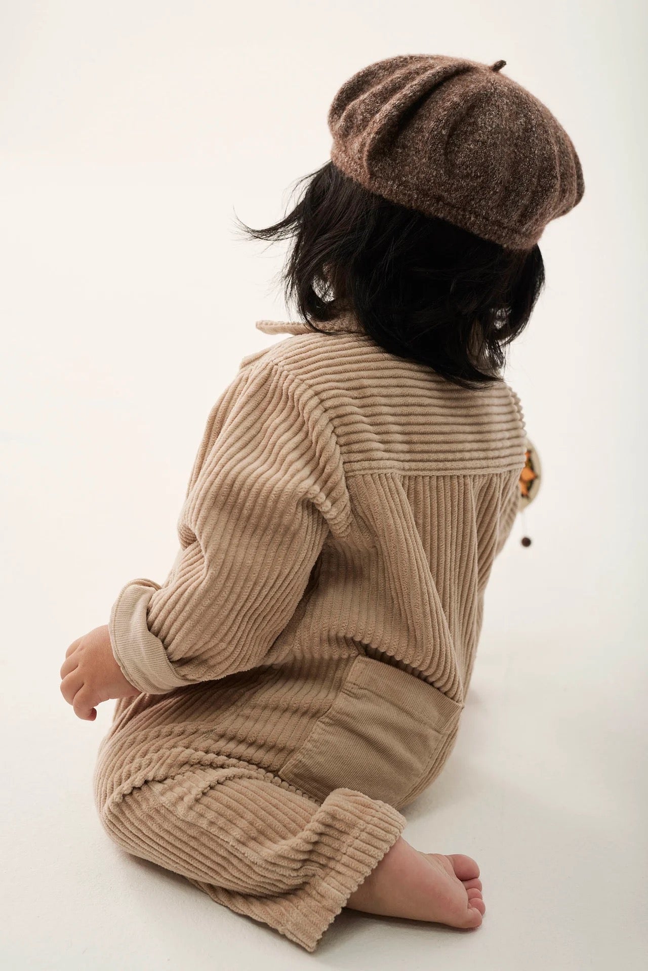 Organic Cotton Wide Corduroy Baby Jumpsuit || Stone
