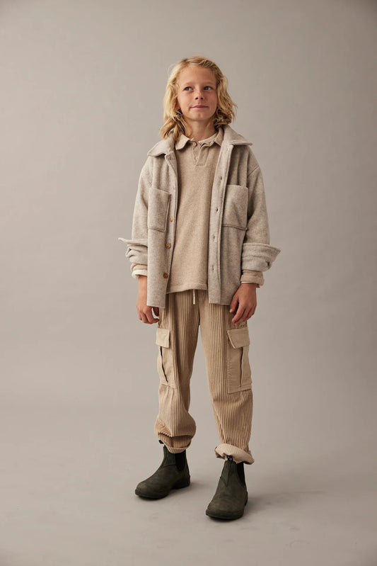 Organic Cotton Wide Corduroy Cargo Pants || Stone