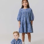 Girls Fiona Dress || Blue Blossom Embroidery