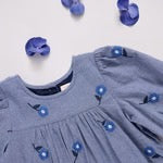 Girls Fiona Dress || Blue Blossom Embroidery