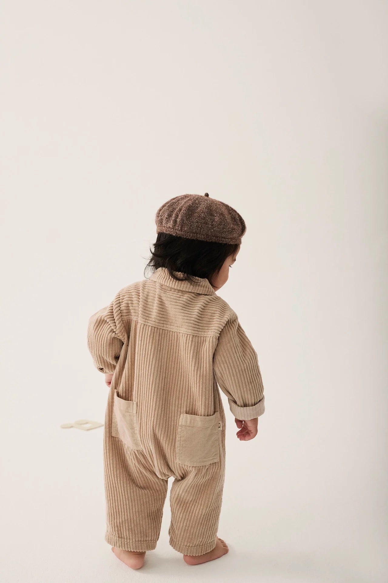 Organic Cotton Wide Corduroy Baby Jumpsuit || Stone
