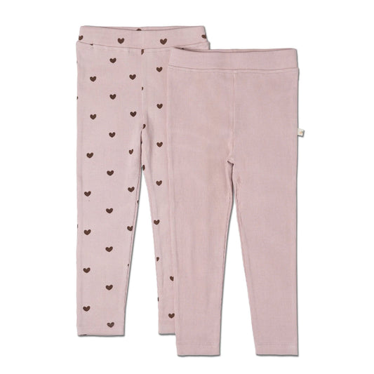 Organic Leggings- Set of Two || Hearts & Dusty Rose