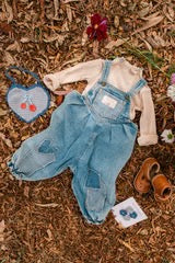 Patchwork Heart Overalls || Denim