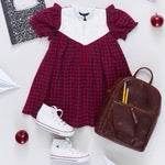 Girls Imogen Dress || Red Blue Check