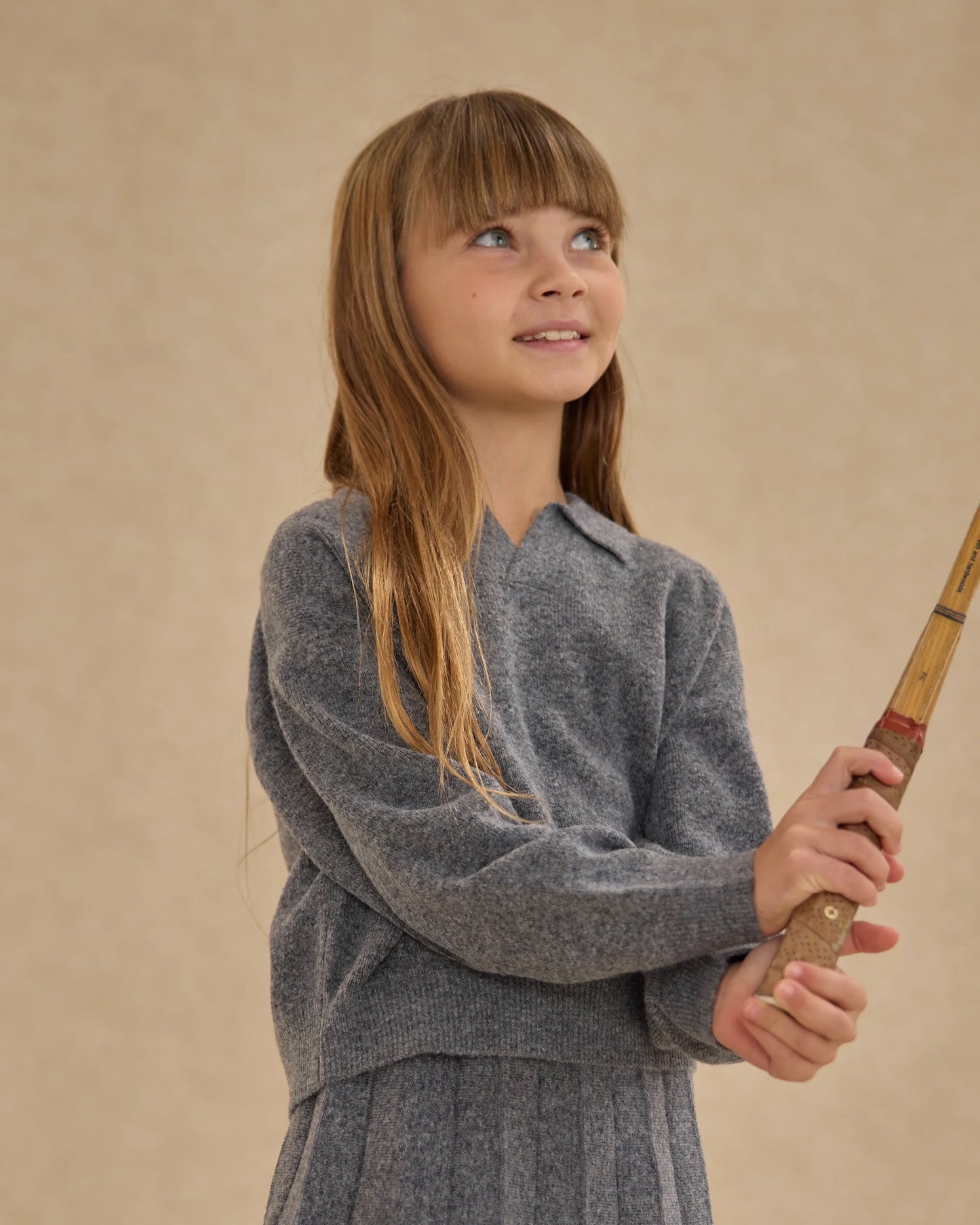 Collared Sweater and Knit Pleated Skirt Set || Heathered Grey