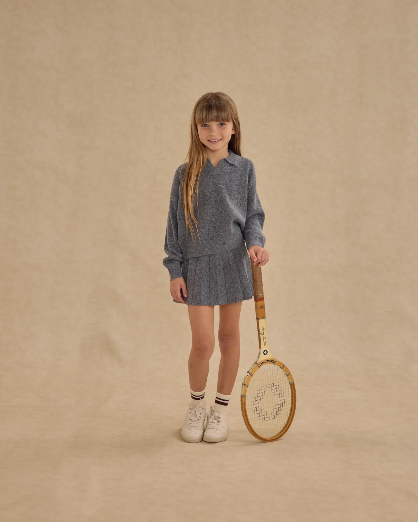 Collared Sweater and Knit Pleated Skirt Set || Heathered Grey