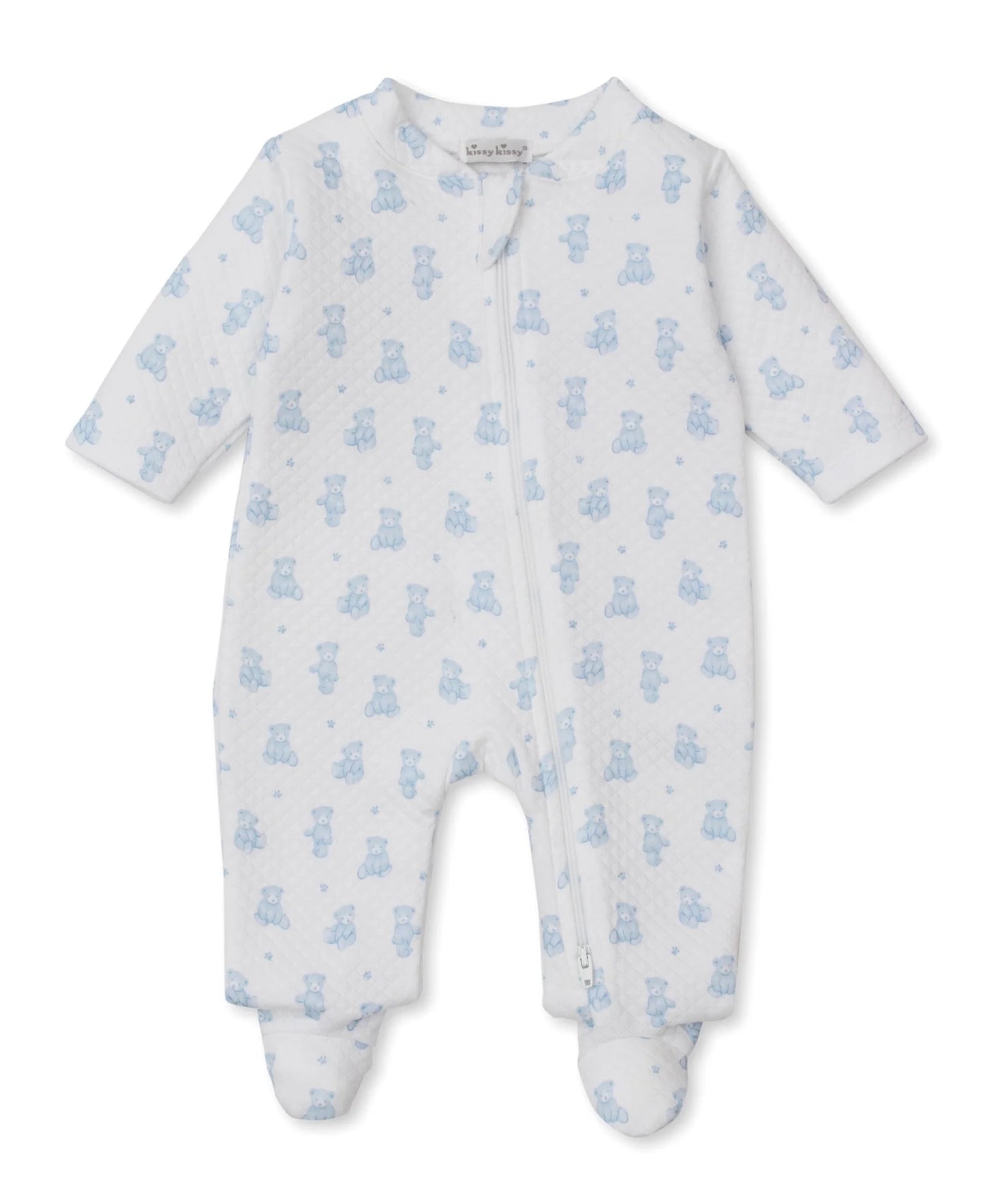 Teddy Bear Time Blue Jacquard Zip Footie