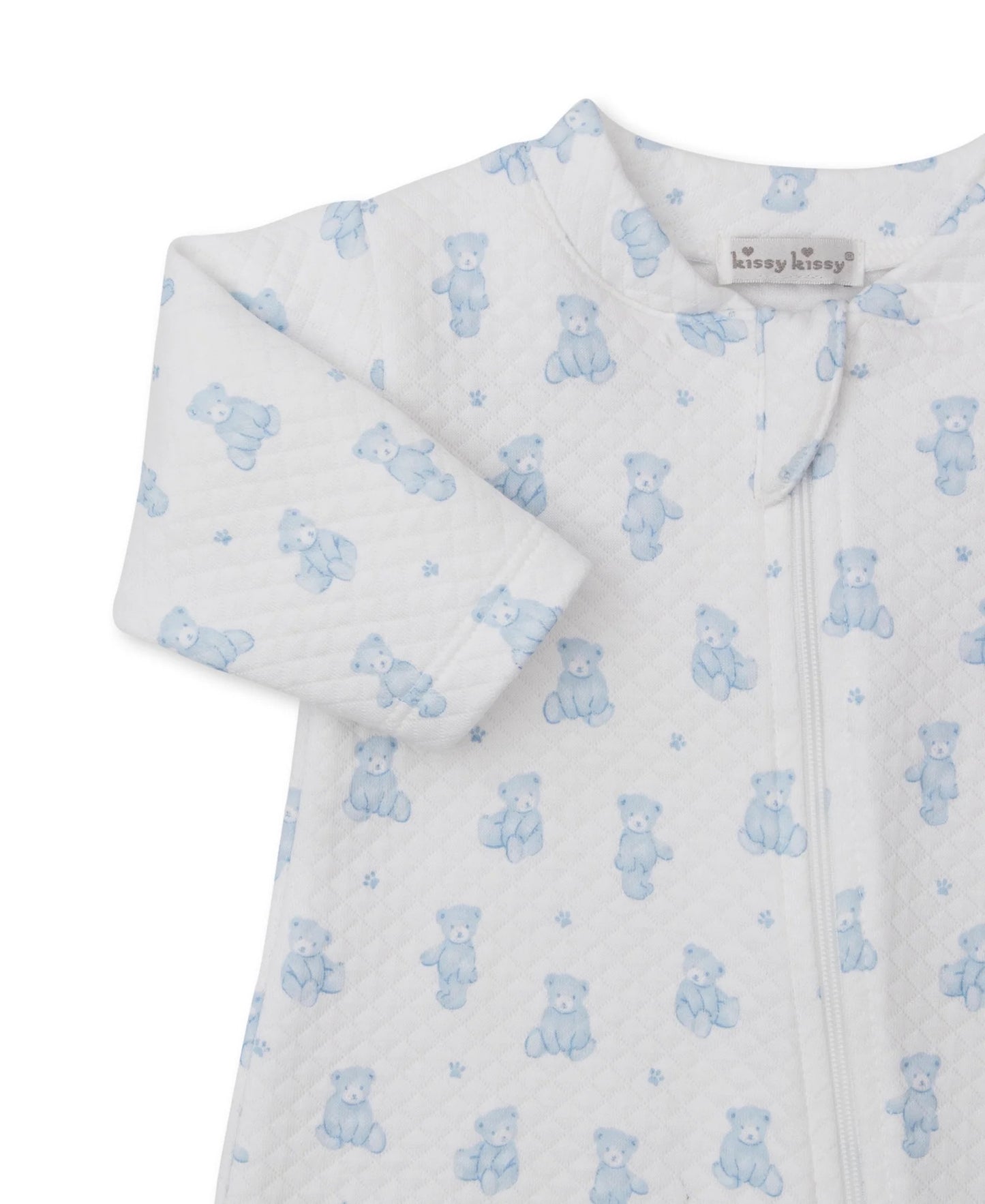 Teddy Bear Time Blue Jacquard Zip Footie