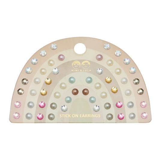 Pink Gem & Pearl Stick On Earrings