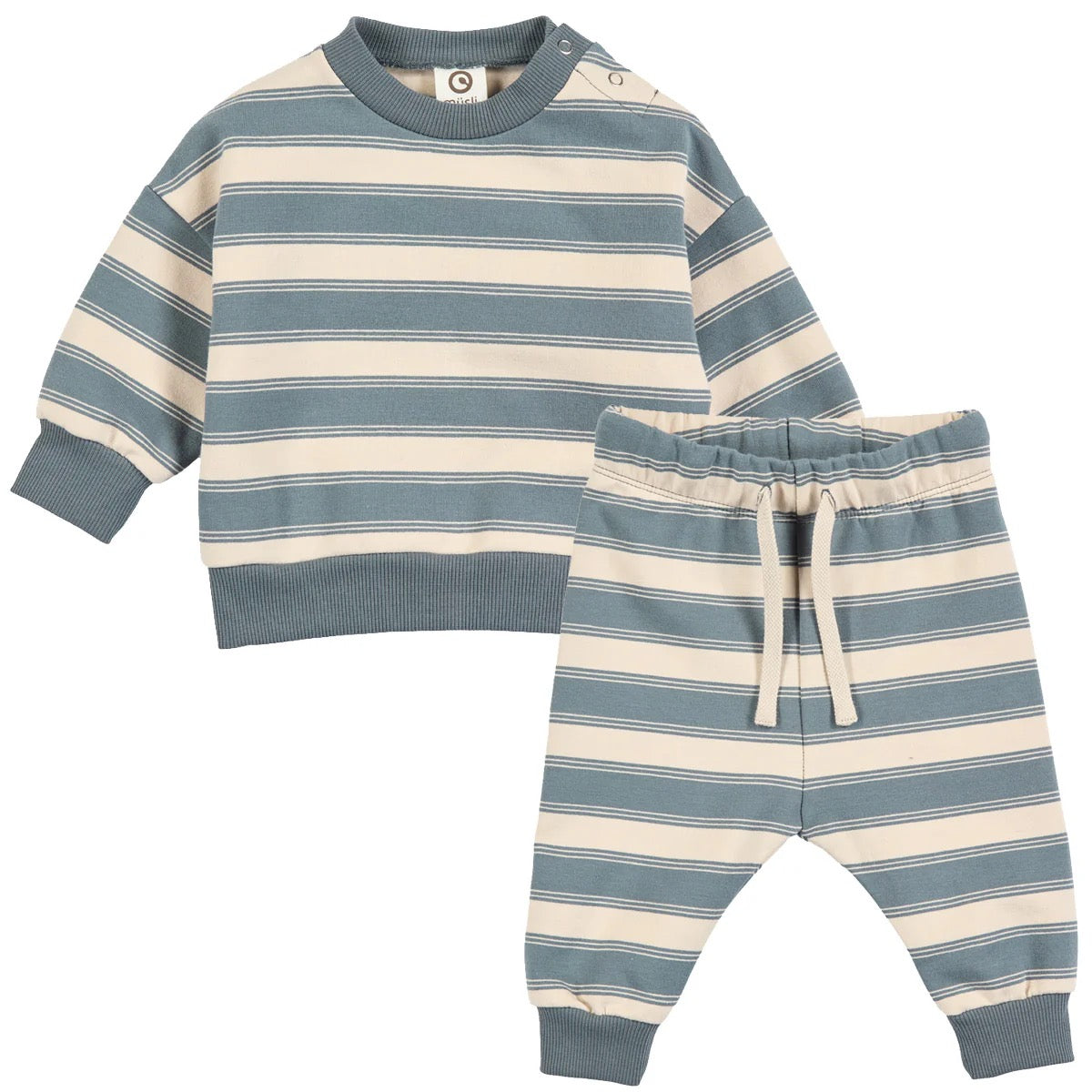 Baby Striped Sweat Set || Stormy Blue