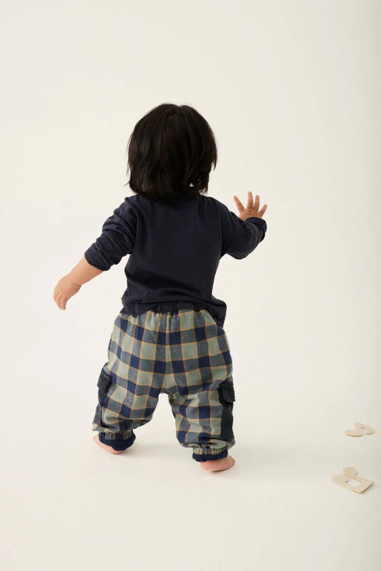 Check Flannel Baby Pants || Artic Blue