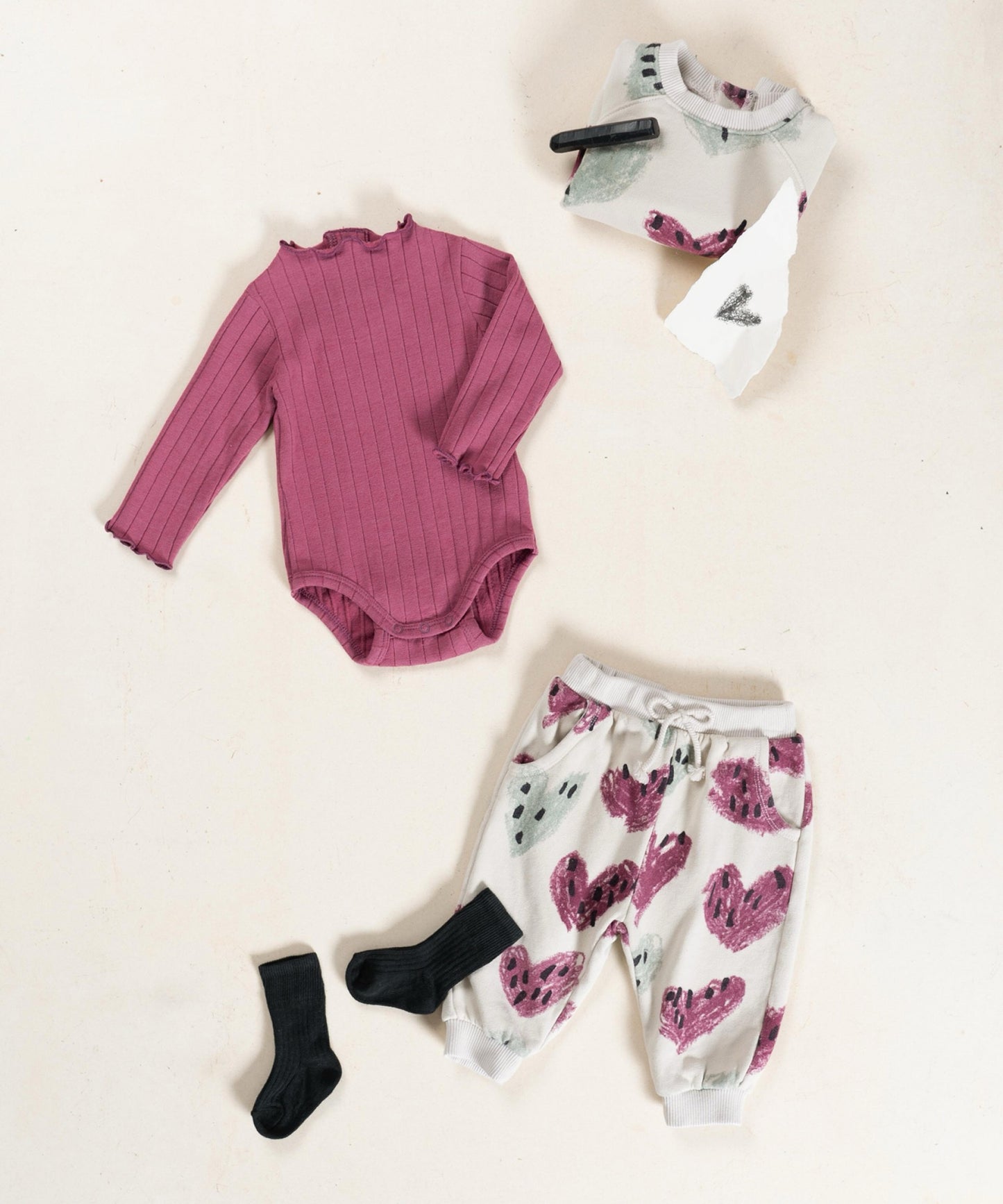 Printed Fleece Trousers || Heart Print