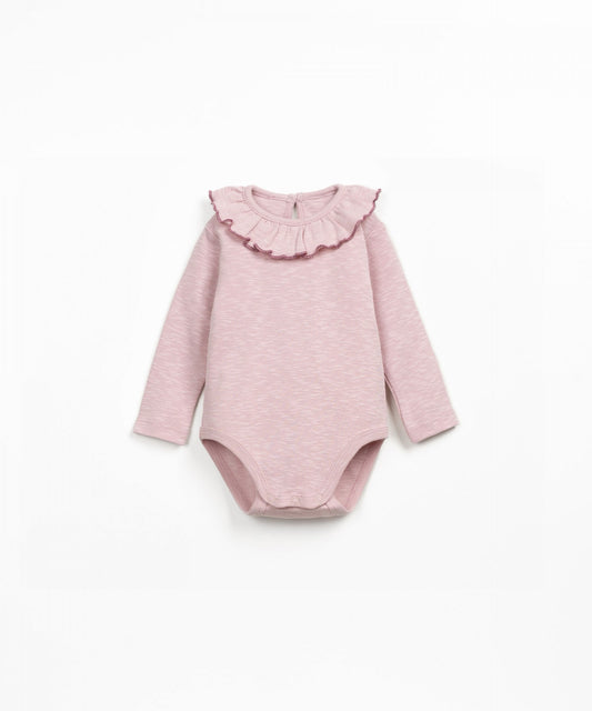 Rib Flame Bodysuit with Ruffle Collar || Rose