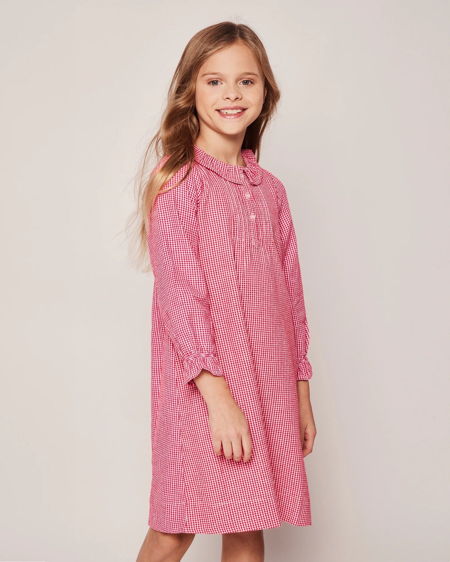 Petite Plume Girl's Flannel Victoria Nightgown || Red Mini Gingham