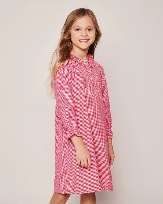 Petite Plume Girl's Flannel Victoria Nightgown || Red Mini Gingham