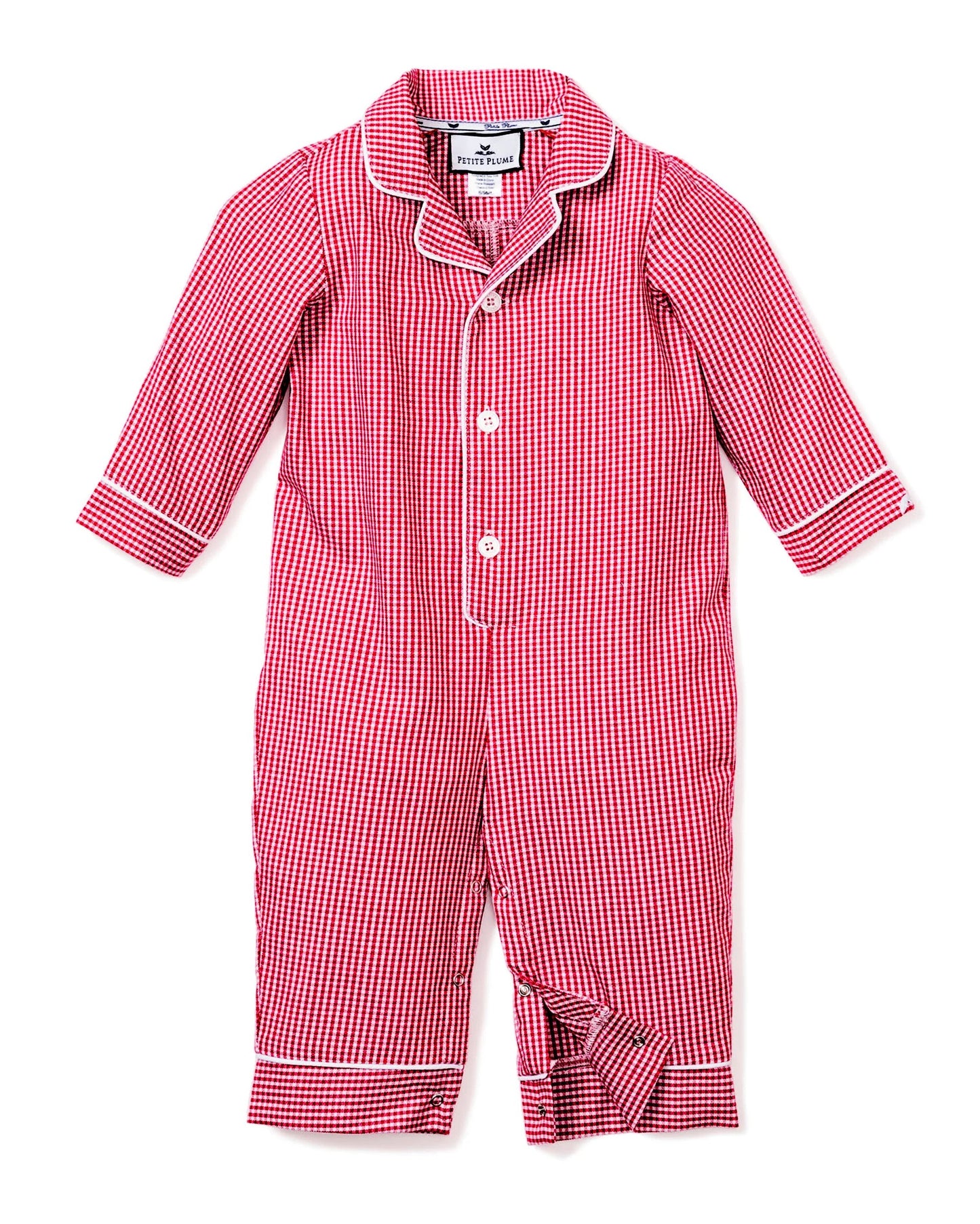 Petite Plume Baby's Flannel Romper || Red Gingham