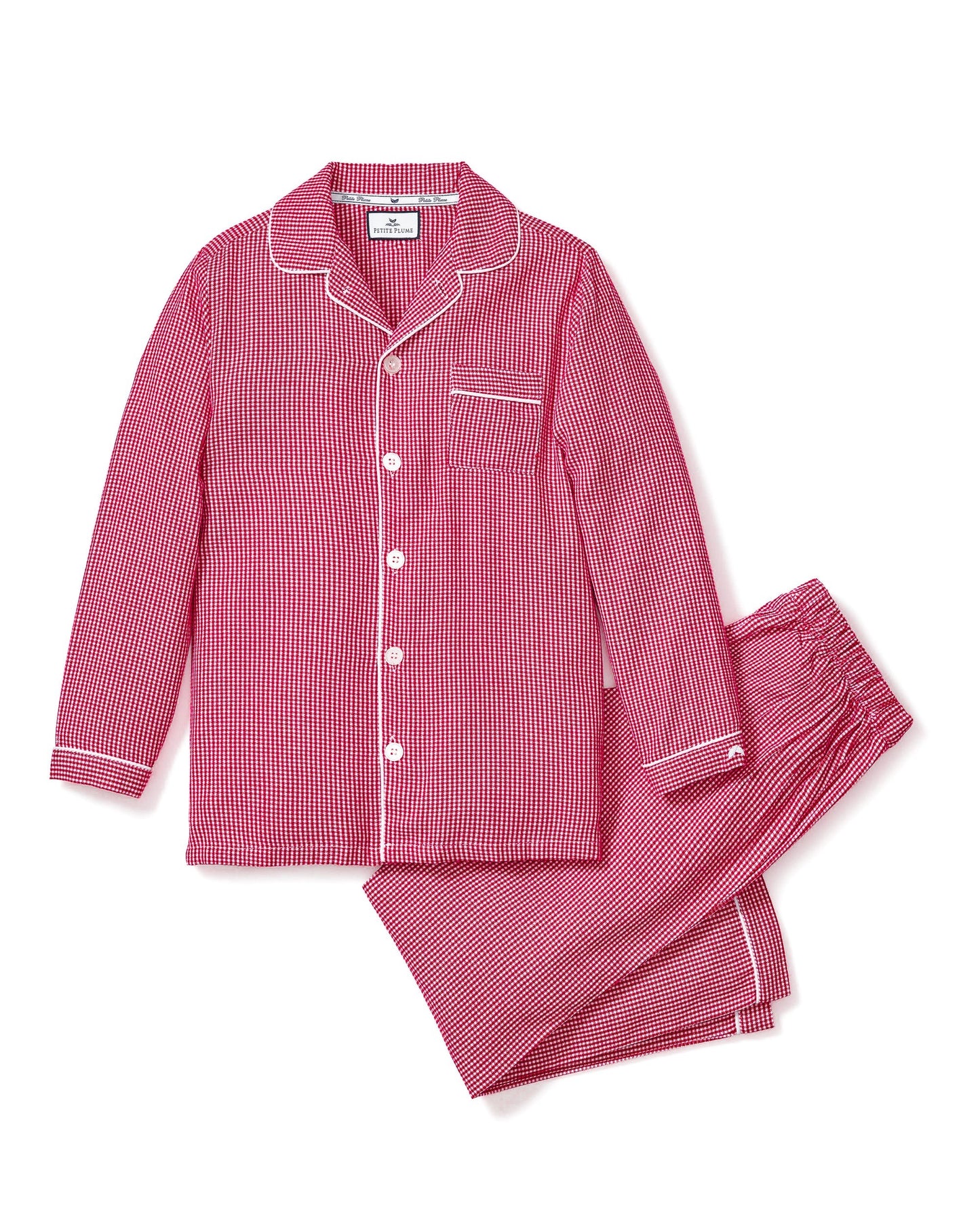 Petite Plume Kid's Flannel Pajama Set || Red Mini Gingham