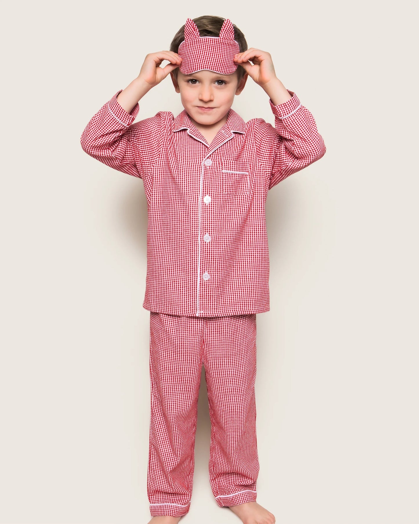 Petite Plume Kid's Flannel Pajama Set || Red Mini Gingham