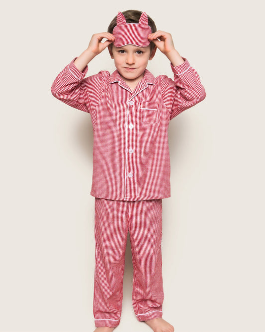 Petite Plume Kid's Flannel Pajama Set || Red Mini Gingham