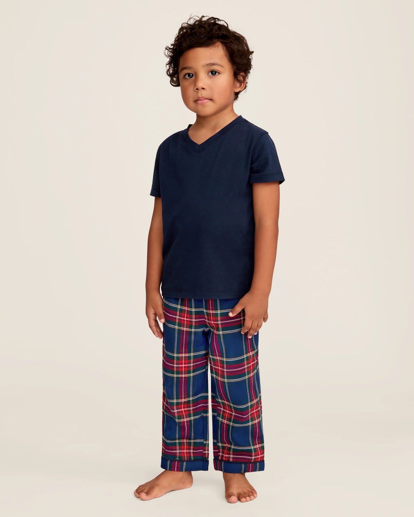 Petite Plume Kid's Brushed Twill Pajama Pant and Navy T-Shirt Set || Windsor Tartan