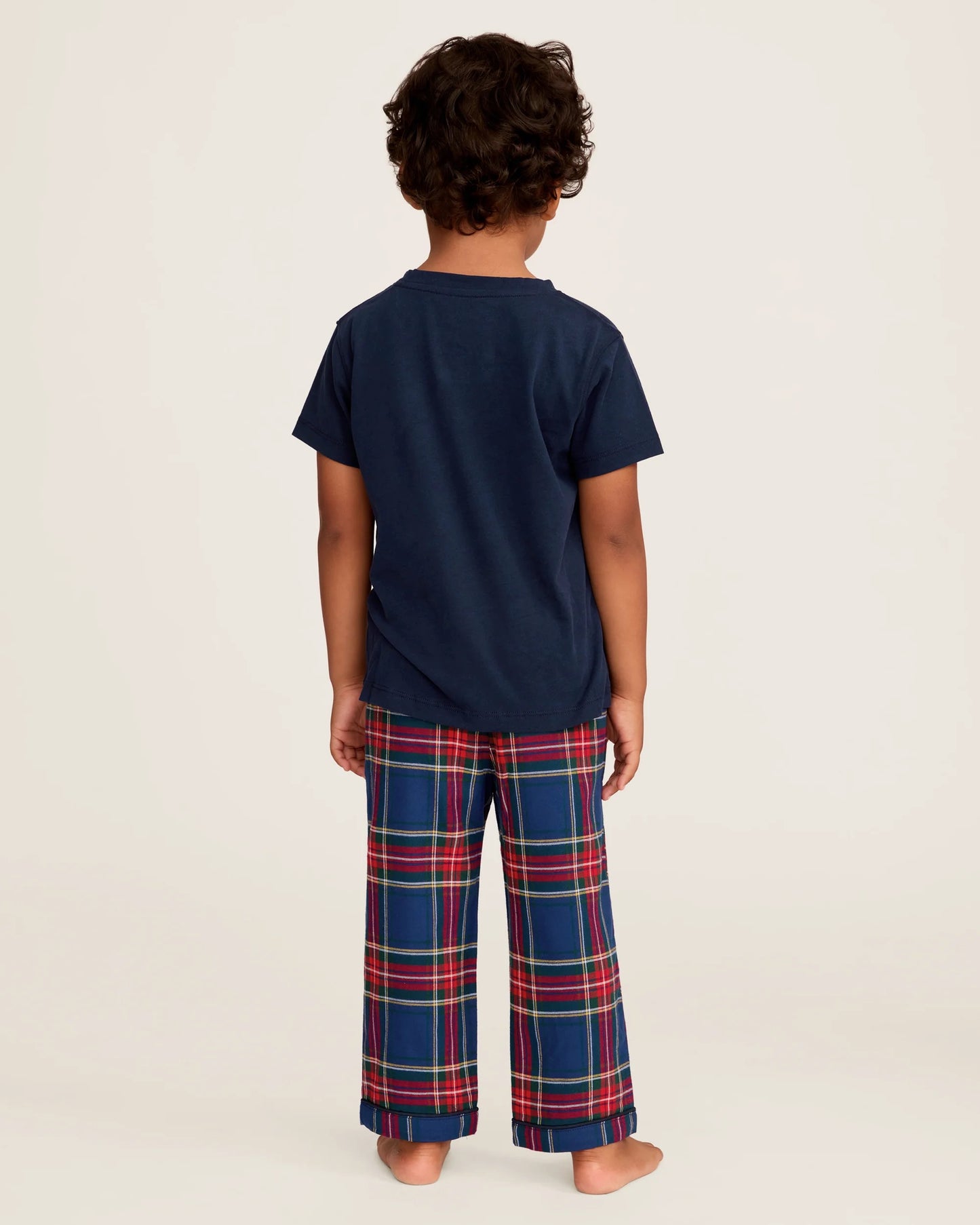 Petite Plume Kid's Brushed Twill Pajama Pant and Navy T-Shirt Set || Windsor Tartan