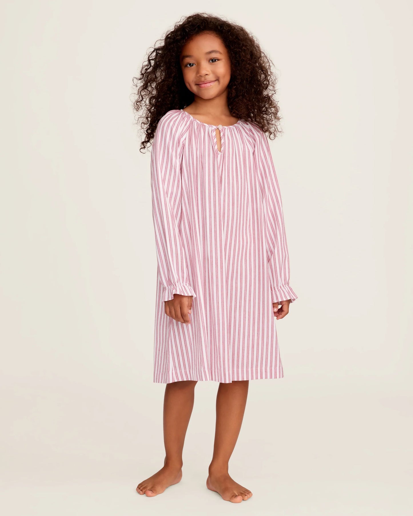 Petite Plume Girl's Twill Delphine Nightgown || Antique Red Ticking
