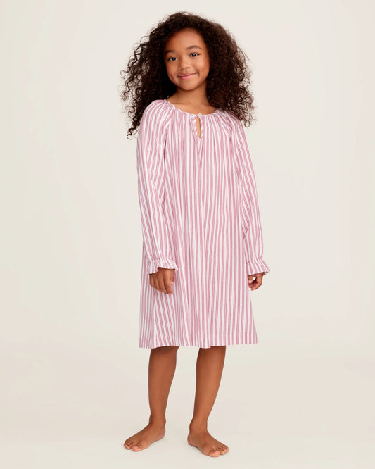 Petite Plume Girl's Twill Delphine Nightgown || Antique Red Ticking
