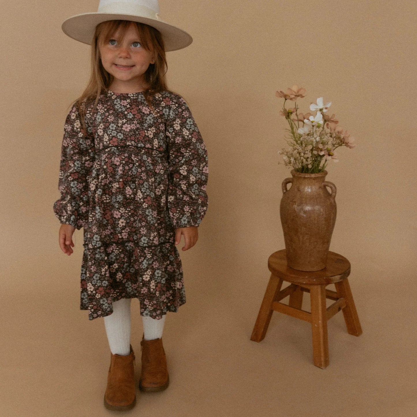 Organic Long Sleeved Tiered Dress || Bohemian Floral