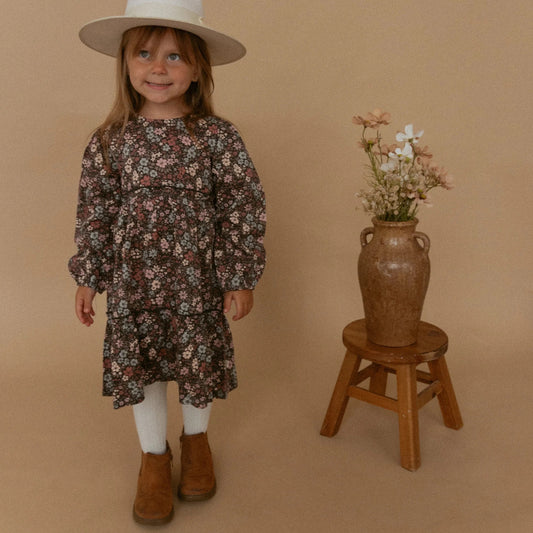 Organic Long Sleeved Tiered Dress || Bohemian Floral