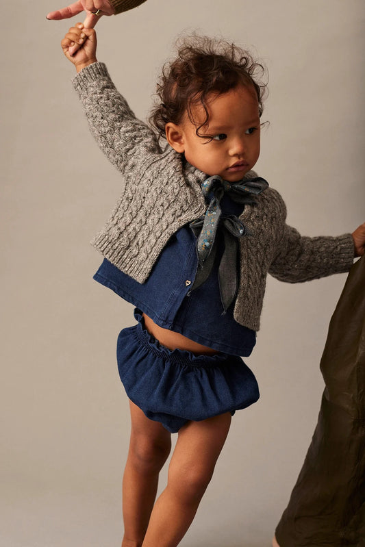 Dobby Denim Baby Blouse and Bloomers Set || Denim