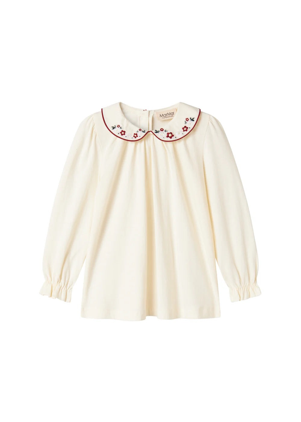 Girls Embroidered Collar Tielle Blouse || Gentle White