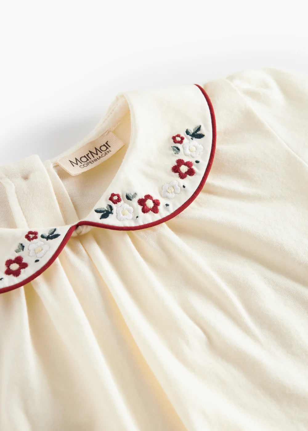 Girls Embroidered Collar Tielle Blouse || Gentle White
