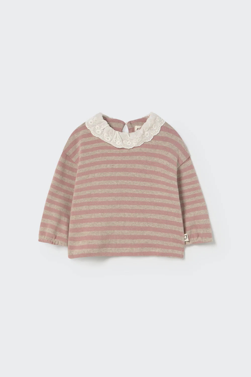 Soft Stripes Knit Baby Collar Sweater || Silver Pink