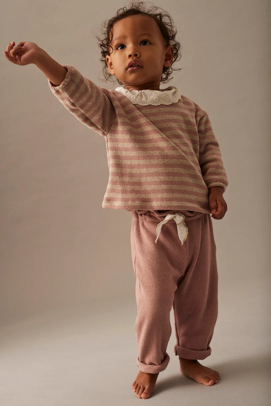 Soft Brushed Knit Bow Baby Pants || Silver Pink