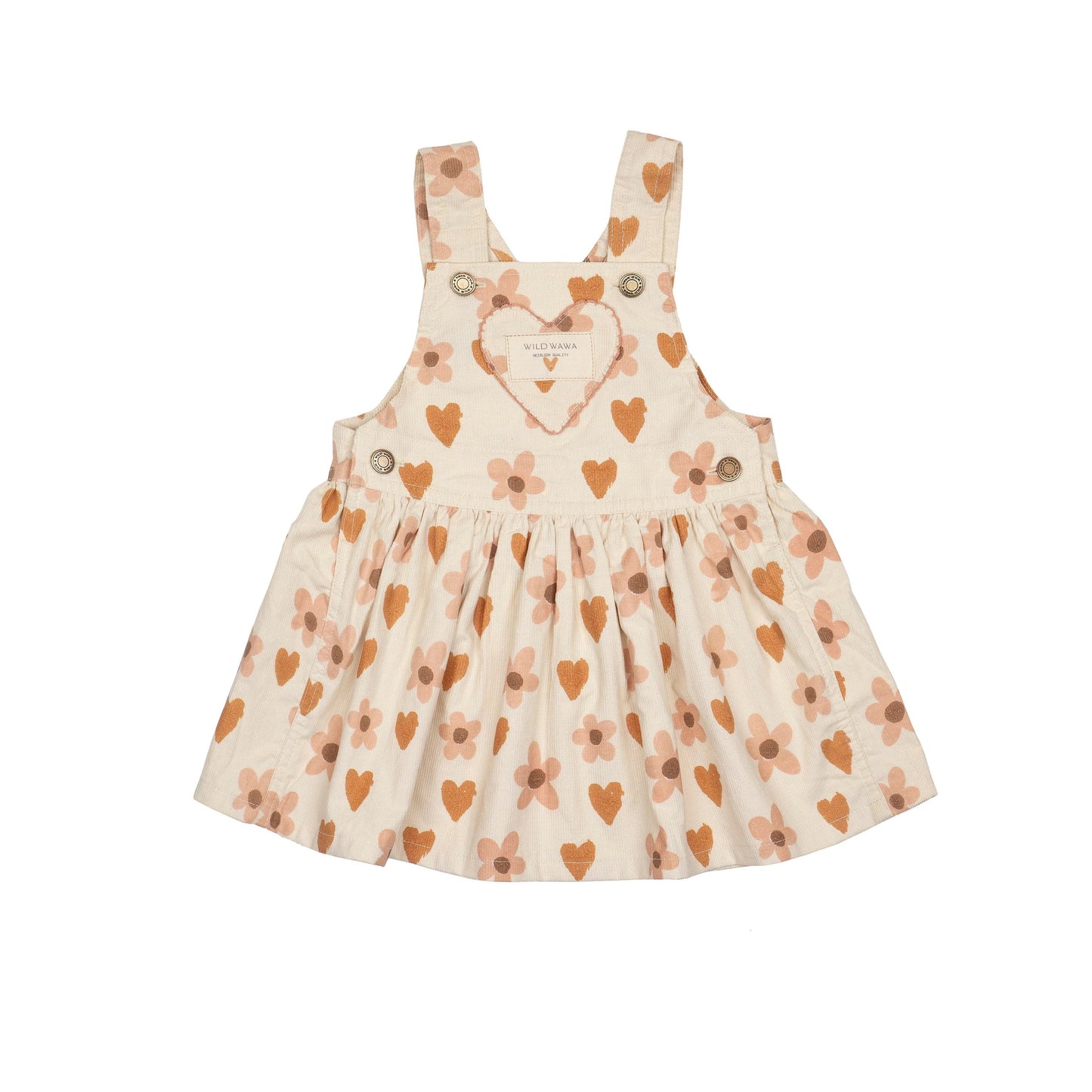 Heart Pocket Overall Cotton Corduroy Dress and Top Set