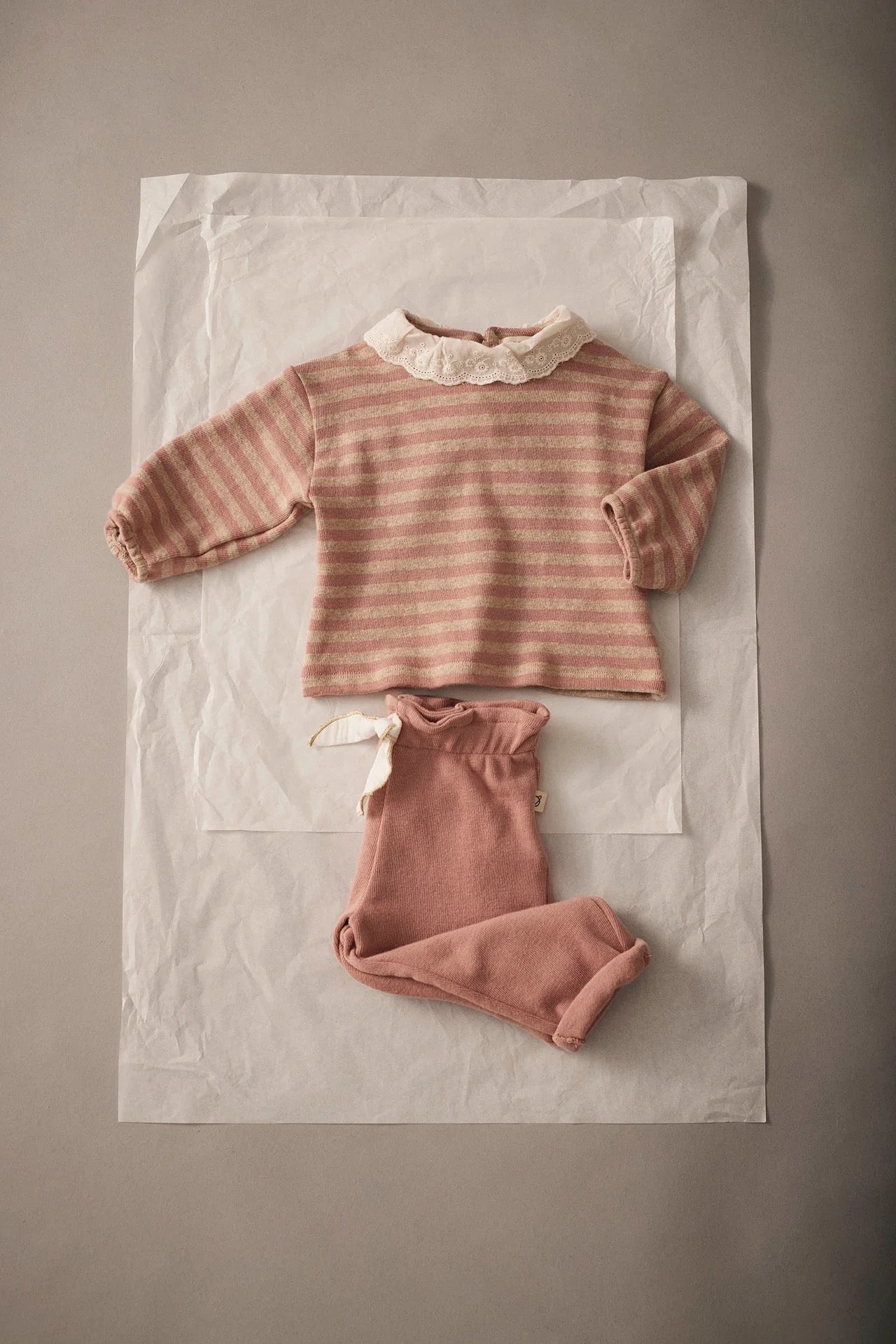 Soft Brushed Knit Bow Baby Pants || Silver Pink