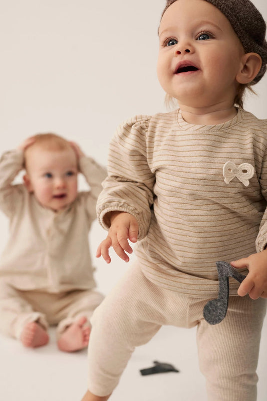 Soft Cotton Ribbed Baby Leggings || Stone